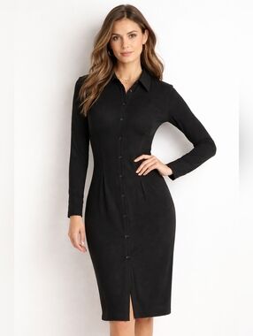 Ralph Lauren Black Long Sleeve Button-Front Sheath Dress/Classic/Quiet Luxury